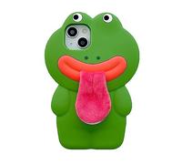 YAKVOOK Kawaii Phone Cases Compatible with iPhone 15 Pro Max,Cute Cartoon Green Frog with Plush Tongue Women Girls 3D Soft Silicone Shockproof Cover for iPhone 15 Pro Max