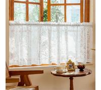 Yaland Jacquard Net Curtain with Delicate Leaf Pattern, Hole Embroidery, Bistro Curtain with Rod Pocket, Privacy Screen, Kitchen, 1 Piece, White, H x W 40 x 200 cm
