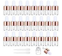 Yalbdopo 24Pcs, 1Ml Clear Glass Sample Dropper Bottles, Empty Mini Bottles with Dropper Pipettes Rose Gold Aluminum Alloy Cap Refillable Sample Container for Essential Oil Perfume Cosmetic Liquid