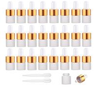 Yalbdopo 24Pcs, 1Ml Frosted Glass Sample Dropper Bottles, Empty Mini Bottles with Dropper Pipettes Golden Aluminum Alloy Cap Refillable Sample Container for Essential Oils Perfume Cosmetic Liquid