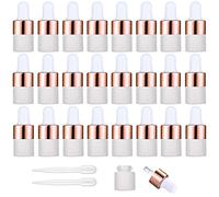 Yalbdopo 24Pcs, 1Ml Frosted Glass Sample Dropper Bottles, Empty Mini Bottles with Dropper Pipettes Rose Gold Metal Cap Refillable Sample Container for Essential Oils Perfume Cosmetic Liquid