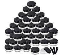 Yalbdopo 50Pcs, 5g Cosmetic Sample Containers Pots with Black Screw Lids, Empty Travel Plastic Jars for Cream, Sample, Nails, Powder, Eyeshadow, Makeup Storage - Includes 3 Packs Mini Spatulas