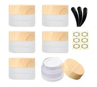 Yalbdopo 6Pcs 10ml / 10g Empty Frosted Clear Glass Cosmetic Sample Containers with Wood Grain Plastic Lids and Inner Liners - Refillable Mini Travel Pot Jars for Makeup Creams Lip Balm Beauty Nails