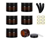 Yalbdopo 6Pcs 5ml / 5g Empty Amber Glass Cosmetic Sample Containers with Black Plastic Lids and Inner Liners - Refillable Mini Travel Pot Jars for Makeup Face Creams Lip Balm Lotion Beauty Nails
