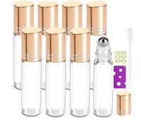 Yalbdopo 8pcs Essential Oil Roller Bottles - Refillable Transparent Glass Roll-on Bottles with Stainless Steel Roller Balls & Gold Cap, Includes 12 Labels, Dropper & Opener