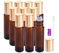 Yalbdopo Essential Oil Roller Bottles - 10 Pcs, 10ml Refillable Amber Glass Roll on Bottles with Gold Lids, 12 Pcs Labels, Dropper & Opener Included - Perfect for Fragrance, Lotion, Aromatherapy