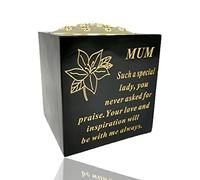 Yaldram Black And Gold Graveside Flower Pot Verse Weatherproof Graveside Tribute Ornament Grave Rose Bowl_14 x 15cm (Black & Gold, Mum)