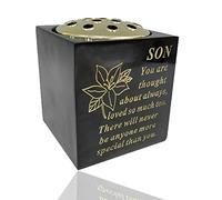 Yaldram Black And Gold Son Graveside Flower Pot Verse Weatherproof Graveside Tribute Ornament Grave Rose Bowl_14 x 15cm (Black & Gold, Son)