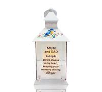 Yaldram Memorial Light-Up Lantern, Bird Floral Candle Graveside Memory Remembrance, Plaques in Loving Memory of Your Loved Ones (Mum and Dad)