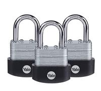 Yale 3 Pack 1-7/8" Wide Laminated Padlock with 1-1/8" Shackle and 3 Keyed Alike Keys for Outdoor Gate, Fence, Storage