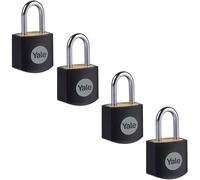 Yale Padlock Y110JB/15/111/4 - 15mm Brass, Open Steel Shackle, 3 Keyed-Alike, Black