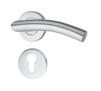 Yale Door Handle Set L 90 Curved Stainless Steel with Rosette for Euro Cylinder 35-S1LC-RRCY-88-3101, Satin Finish, Modern Design, Suitable for Interior and Exterior Doors