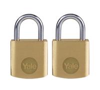 Yale - Y110B/20/111/2 Standard Security 20mm Brass Padlock, Pack of 2 - Open Steel Shackle - 3 keyed Alike Keys