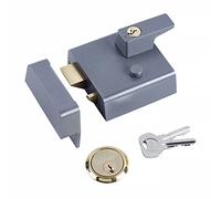 Yale P-1-DMG-PB-60 Double Locking Nightlatch, 60 mm Backset, High Security, can be Locked from Inside with Key, Dark Metallic Finish/Polished Brass Cylinder