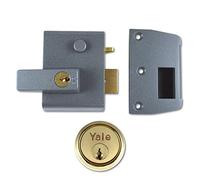 Yale P-2-DMG-PB-40 Double Locking Nightlatch, 40 mm Backset, Dark Metallic Finish/Polished Brass Cylinder, High Security, can be Locked from Inside with Key