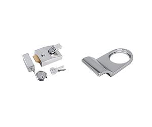 Yale P-89-CH-CH-60 Deadlocking Nightlatch, 60 mm Backset, Chrome Finish, High Security, with Automatic Deadlock & YES-CYLPULL-CH Essentials Rim Cylinder Door Pull