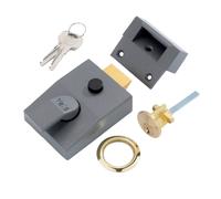 Yale P-89-DMG-PB-60 Deadlocking Nightlatch, Automatic Deadlock, Dark Metallic Finish/Brass Cylinder, High Security, Outdoor Lock, Front Door Latch