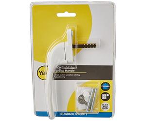 Yale P-YWHLCK40R-WH Offset Window Handle, fits Right Handed windows, 40mm spindle, Lockable, Visi Packed, suitable for PVCu windows, White Finish