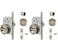 Yale Sliding Door Lock Kit - Deadbolt Lock and Round Recessed Basin Handles - Ø Inside Handles 48 mm - Steel Brushed Nickel Finish, Includes Finger Pull, Strike, Screws (Pack of 2)
