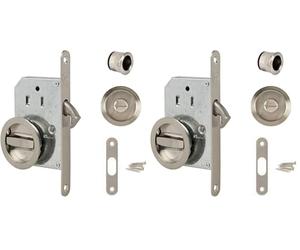Yale Sliding Door Lock Kit - Deadbolt Lock and Round Recessed Basin Handles - Ø Inside Handles 48 mm - Steel Brushed Nickel Finish, Includes Finger Pull, Strike, Screws (Pack of 2)