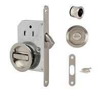 Yale Sliding Door Lock Kit - Locking Lock and Recessed Round Bowl Handles - Inside Diameter 48 mm Handles - Brushed Nickel-Plated Steel, Includes Finger Pull, Strike, Screws