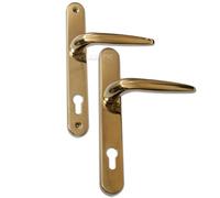 Pair of Trojan Sparta 92PZ Long backplate Gold PVD Sprung Lever/Lever uPVC Door Handle Set