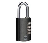 Yale - YE3CB/38/131/1/BK Standard Security 38mm Aluminium Combination Padlock - Black - Open Hardened Steel Shackle - 4 dial Combination Lock