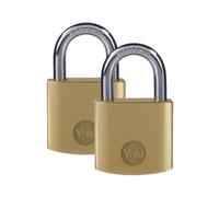 Yale - Y110B/30/115/2 Standard Security 30mm Brass Padlock, Pack of 2 - Open Hardened Steel Shackle - 3 keyed Alike Keys