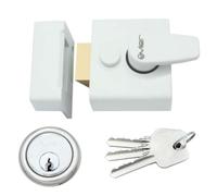 Yale Style Dead Locking 40mm Night Latch High Quality Front Door Lock Rim Cylinder Assisted Nightlatch for External Doors, Complete with Rim Cylinder and 3 Keys (Powder Coated White)