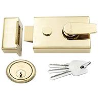 Yale Style Dead Locking Standard 60mm Night Latch High Quality Front Door Lock Rim Cylinder Assisted Nightlatch for External Doors, Complete with Rim Cylinder and 3 Keys (Polished Brass)