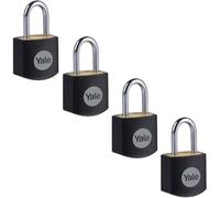 Yale Padlock Y110JB/15/111/4 - 15mm Brass, Open Steel Shackle, 3 Keyed-Alike, Black
