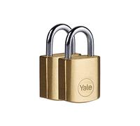 Yale - Y110B/20/111/2 Standard Security 20mm Brass Padlock, Pack of 2 - Open Steel Shackle - 3 keyed Alike Keys
