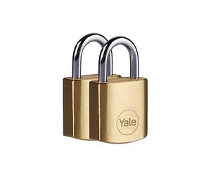 Yale - Y110B/20/111/2 Standard Security 20mm Brass Padlock, Pack of 2 - Open Steel Shackle - 3 keyed Alike Keys