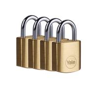 Yale - Y110B/20/111/4 Standard Security 20mm Brass Padlock, Pack of 4 - Open Steel Shackle - 3 keyed Alike Keys