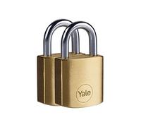 Yale - Y110B/25/113/2 Standard Security 25mm Brass Padlock, Pack of 2 - Open Steel Shackle - 3 keyed Alike Keys