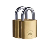 Yale - Y110B/30/115/2 Standard Security 30mm Brass Padlock, Pack of 2 - Open Hardened Steel Shackle - 3 keyed Alike Keys