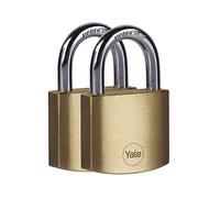 Yale - Y110B/40/122/2 Standard Security 40mm Brass Padlock, Pack of 2 - Open Hardened Steel Shackle - 3 keyed Alike Keys