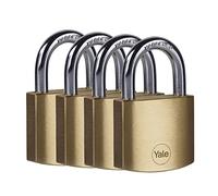 Yale - Y110B/40/122/4 Standard Security 40mm Brass Padlock, Pack of 4 - Open Hardened Steel Shackle - 4 keyed Alike Keys
