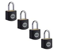 Yale Padlock Y110JB/15/111/4 - 15mm Brass, Open Steel Shackle, 3 Keyed-Alike, Black
