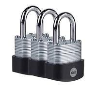 Yale - Y125B/40/122/3 High Security 40mm Laminated Steel Padlock, Pack of 3 - Open Hardened Steel Shackle - 3 Keys