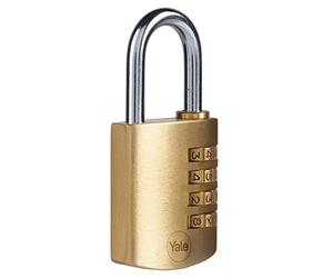 Yale - Y150B/40/130/1 Standard Security 40mm Brass Combination Padlock - Open Steel Shackle - 4 dial Combination Lock