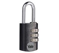 Yale - YE3CB/20/121/1/BK Standard Security 20mm Aluminium Combination Padlock - Black - Open Steel Shackle - 3 dial Combination Lock