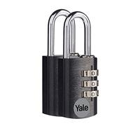 Yale YE3CB/20/121/2/BK - Standard Protection - Aluminium Combination Padlock Black 20 mm - Steel Shackle - 3 Combination Lock - Set of 2