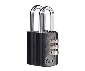 Yale YE3CB/20/121/2/BK - Standard Protection - Aluminium Combination Padlock Black 20 mm - Steel Shackle - 3 Combination Lock - Set of 2