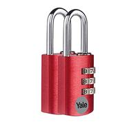 Yale YE3CB/20/121/2/CO - Standard Protection - Aluminium Combination Padlock Red 20mm - Steel Shackle - 3 Combination Lock - Set of 2
