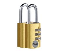 Yale - YE3CB/20/121/2/GO Standard Security 20mm Aluminum Combination Padlock - Gold - Open Steel Shackle - 3 Digit Combination Lock, Set of 2