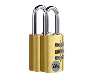 Yale - YE3CB/20/121/2/GO Standard Security 20mm Aluminum Combination Padlock - Gold - Open Steel Shackle - 3 Digit Combination Lock, Set of 2