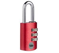 Yale YE3CB/28/126/1/CO - Standard Protection - Aluminium Combination Padlock Red 28 mm - Steel Shackle - 3 Combination Lock