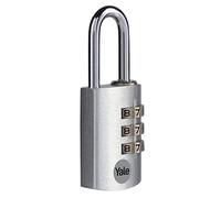 Yale YE3CB/28/126/1/S - Standard Protection - Aluminium Combination Padlock Silver 28mm - Steel Shackle - 3 Combination Lock