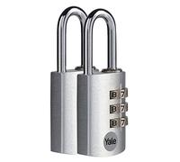 Yale - YE3CB/28/126/1/S Standard Security 28mm Aluminum Combination Padlock - Silver - Open Steel Shackle - 3 Digit Combination Lock